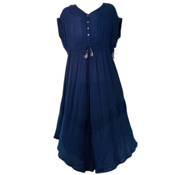 NWT Style & Co. Navy Plus Tie Waist Maxi Dress #1 - Picture 1 of 5